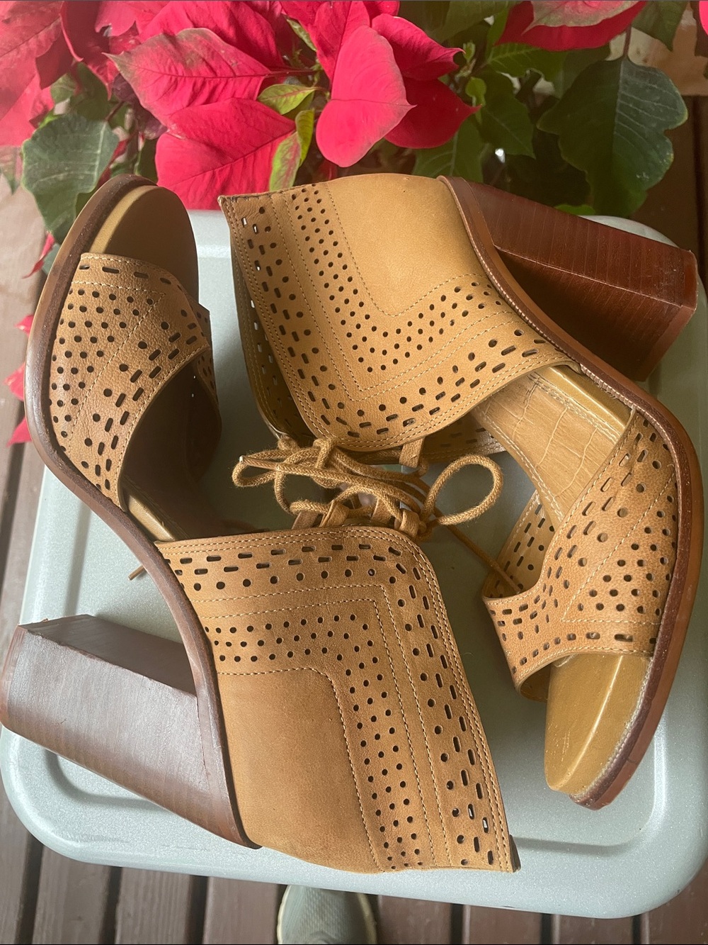 Gianni Binni Leather Lace Up Gypsie Daze High Block Heel Sandal Shoes
